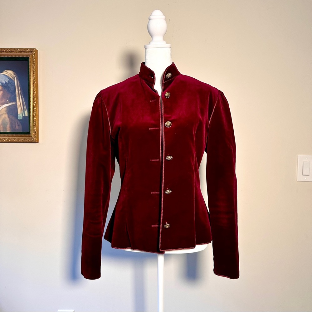 Vintage Red Velvet and Gold Button Fitted Jacket